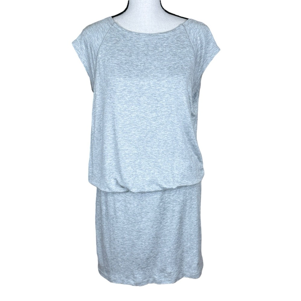 Lou & Grey Drop Waist Dress Light Heather Gray Size M Low Back Cozy Soft Stretch
